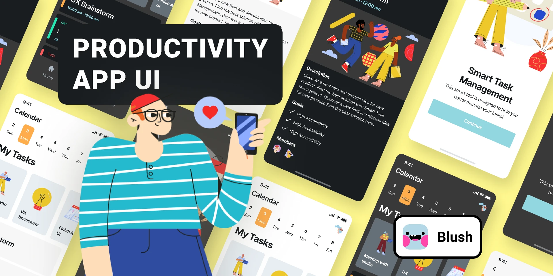 Productivity App UI with Amigos Illustrations for Figma and Adobe XD