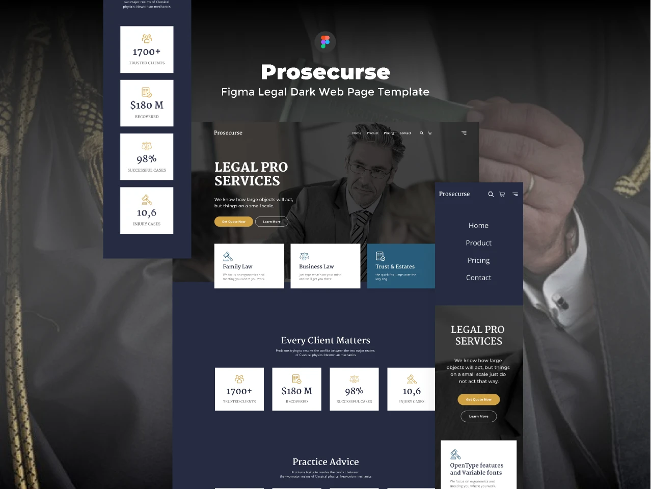 Prosecurse - Figma Legal Dark Web Page Template for Figma and Adobe XD