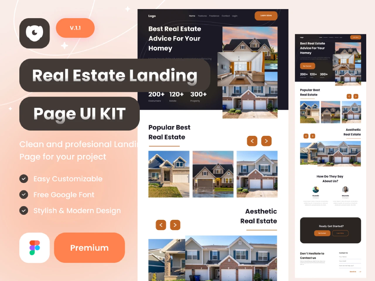 Real Estate landing page ui kits for Figma and Adobe XD