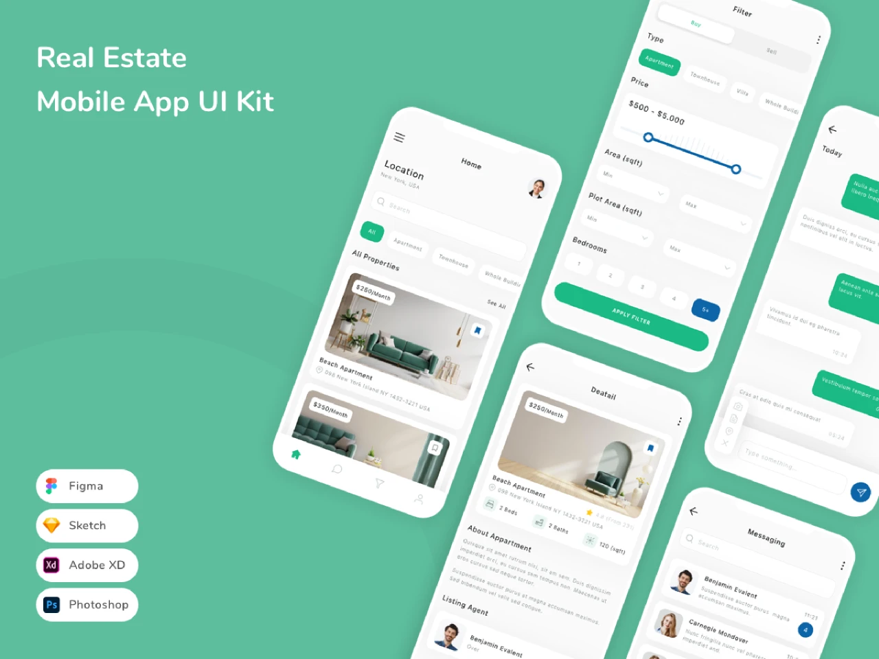 Real Estate Mobile App UI Kit for Figma and Adobe XD
