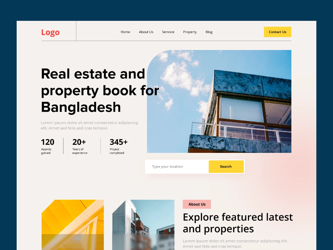 Real Estate Website Header for Figma and Adobe XD