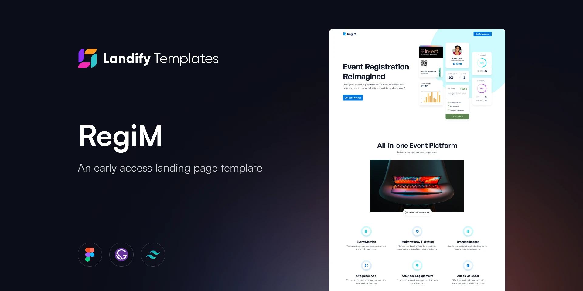 RegiM - Early Access Landing Page Template for Figma and Adobe XD