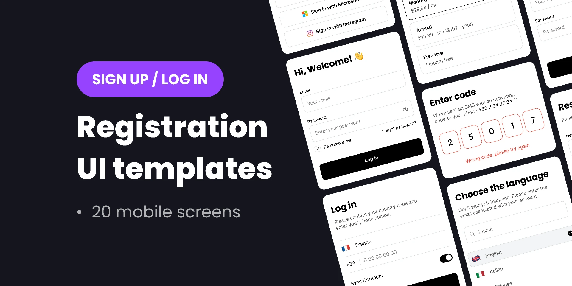 Registration UI templates (Sign up/Log in) for Figma and Adobe XD