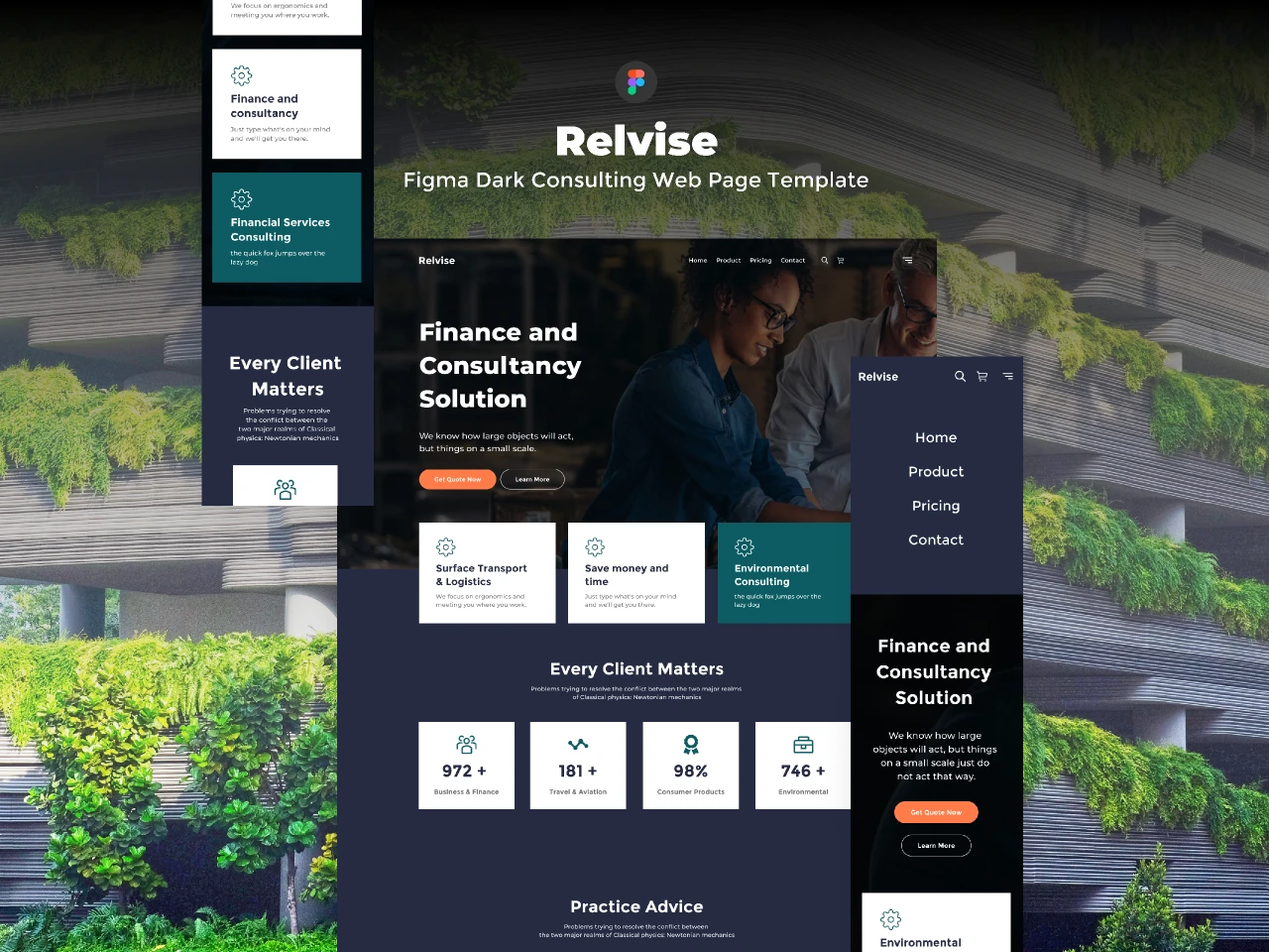 Relvise - Figma Consulting Dark Web Page Template for Figma and Adobe XD