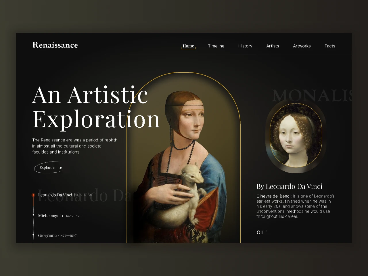 Renaissance Art Landing Page Concept for Figma and Adobe XD