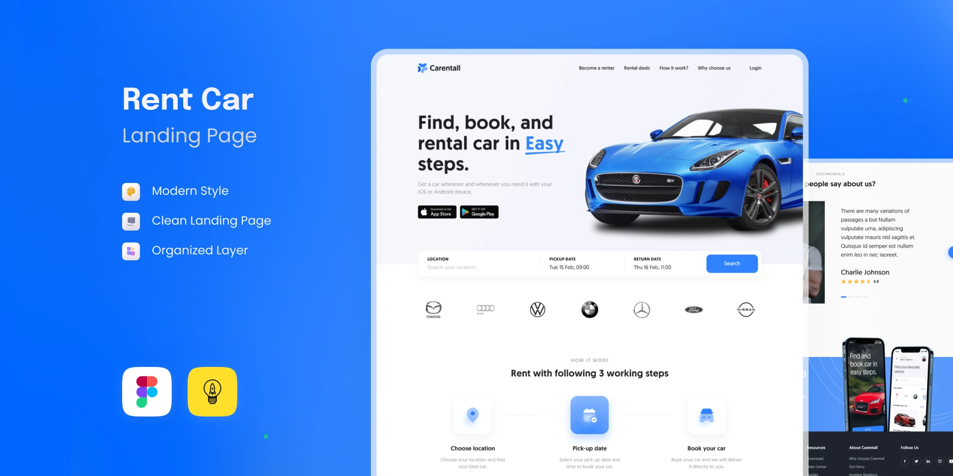 Rental Car Web Design - Only $2 for Figma and Adobe XD