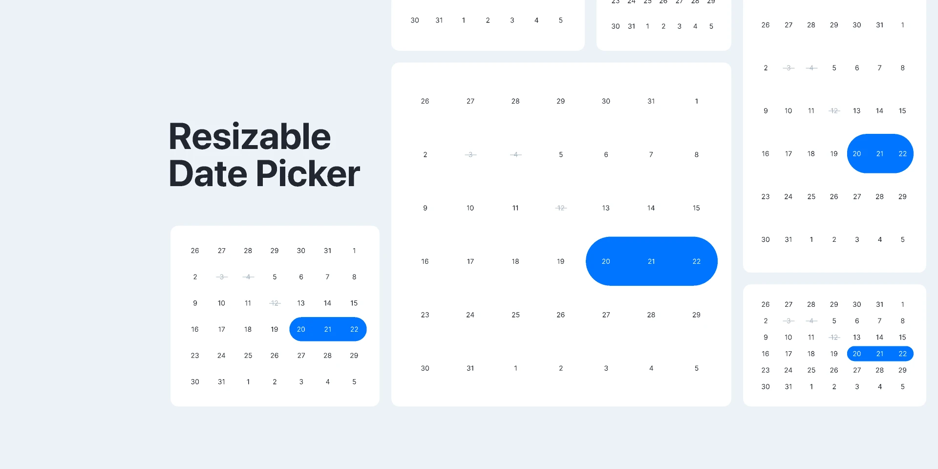 Resizable Date Picker (Calendar) for Figma and Adobe XD