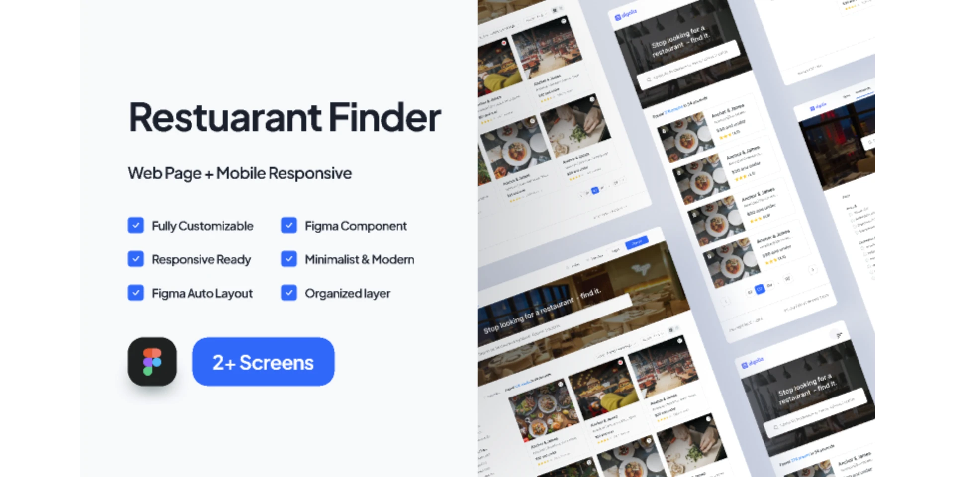 Restaurant Finder Webpage for Figma and Adobe XD