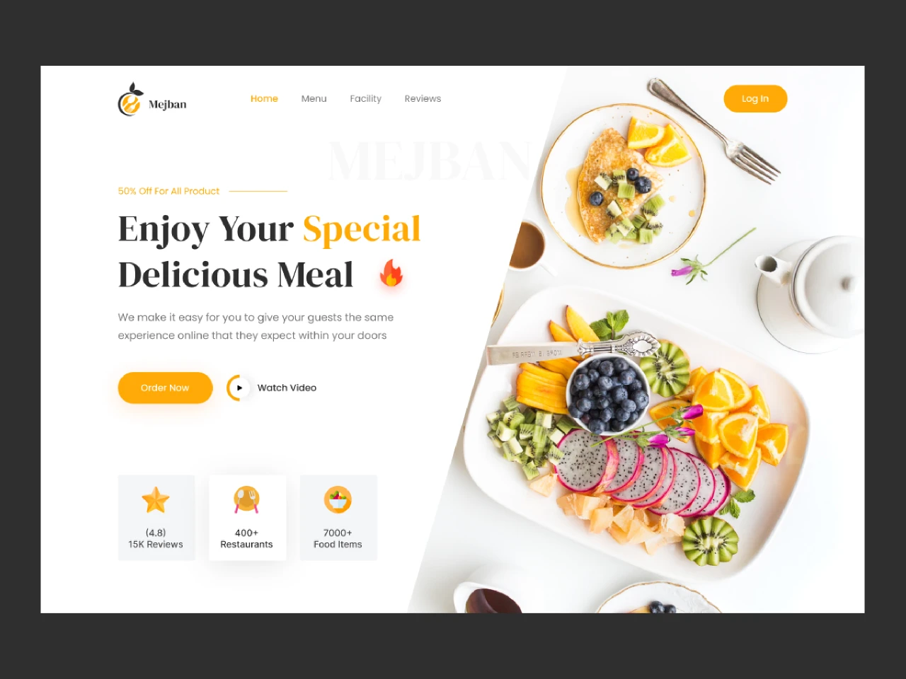 Restaurant Web Header for Figma and Adobe XD