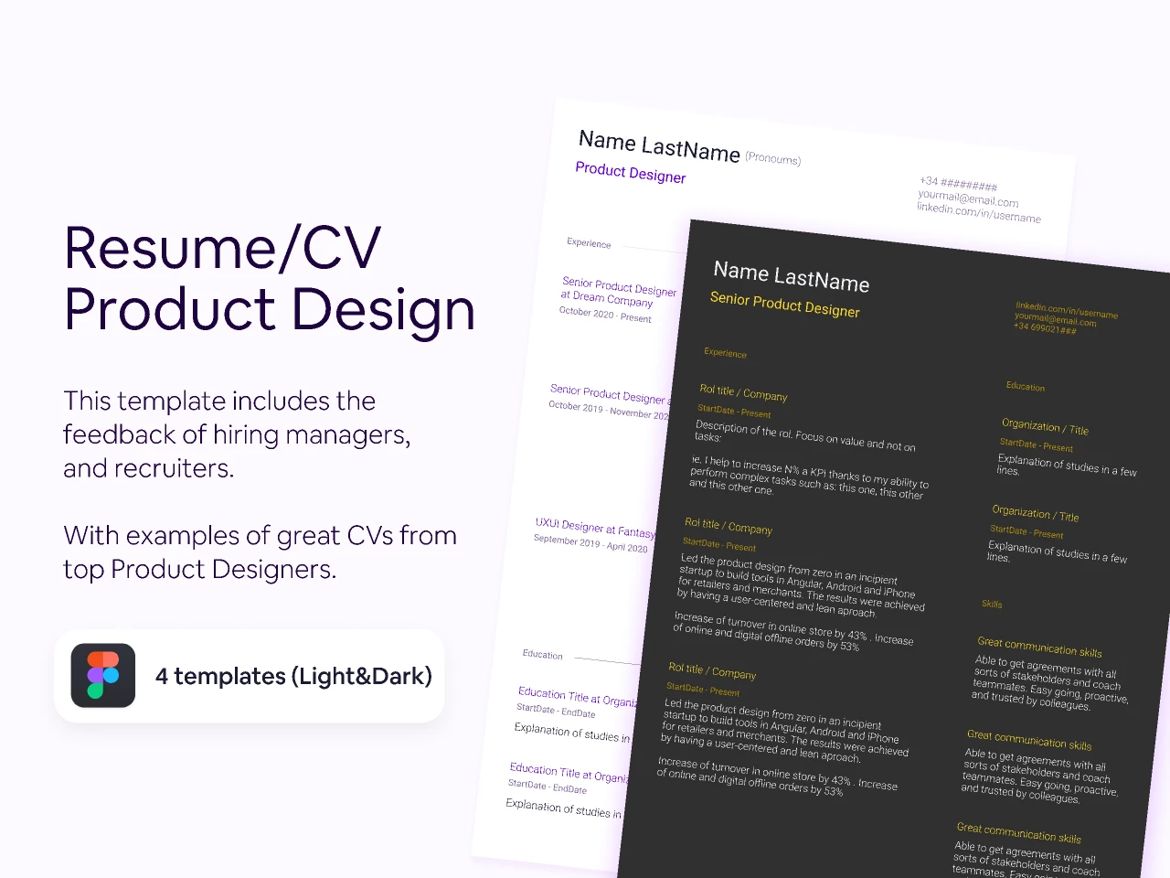 Resume (CV) for Product Designers  Template for Figma and Adobe XD