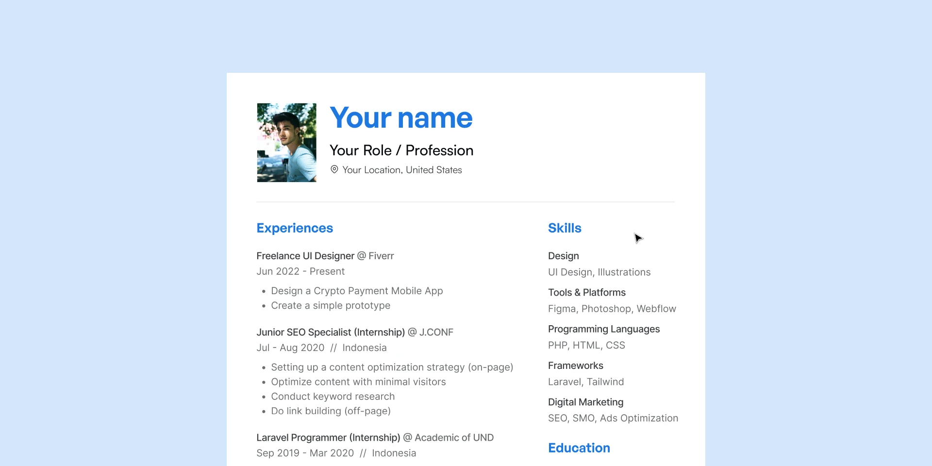 Resume Template - 2022 for Figma and Adobe XD