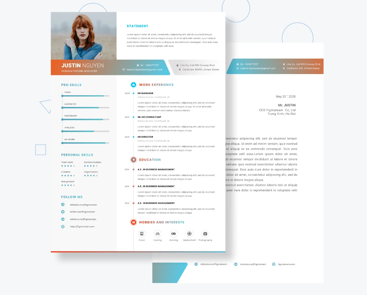 Resume Template ui4free for Figma and Adobe XD