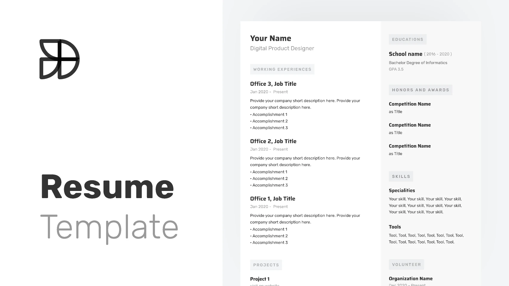Resume Template - With Auto Layout for Figma and Adobe XD