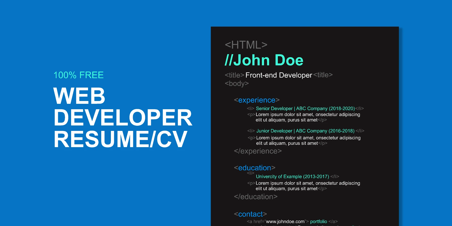 Resume/CV Template for Web developers (Colored Version) for Figma and Adobe XD
