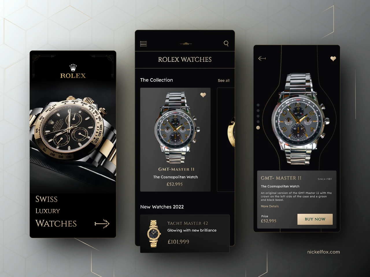 Rolex Watch Shopping Mobile App for Figma and Adobe XD
