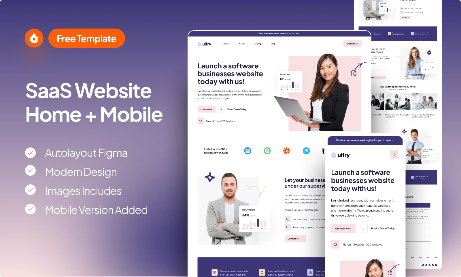 SaaS Website Home & Mobile Page for Figma and Adobe XD