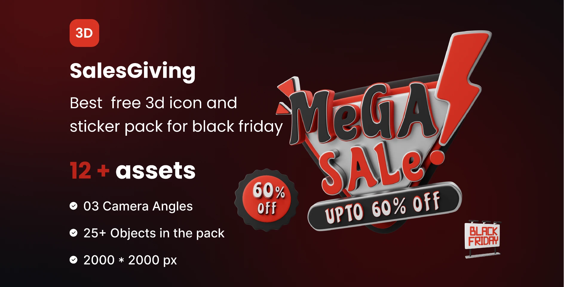 SalesGiving - Best  free 3d icon and sticker pack for black for Figma and Adobe XD