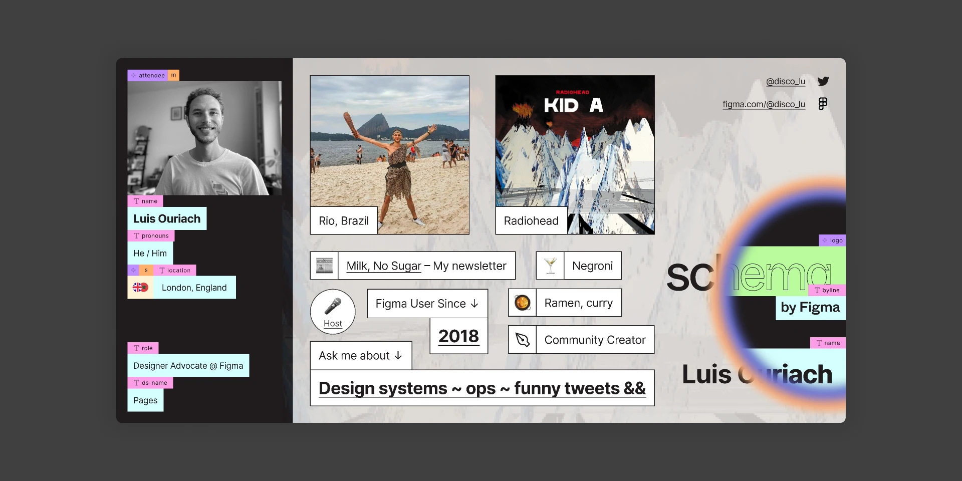 Schema Name Badge  Luis Ouriach for Figma and Adobe XD