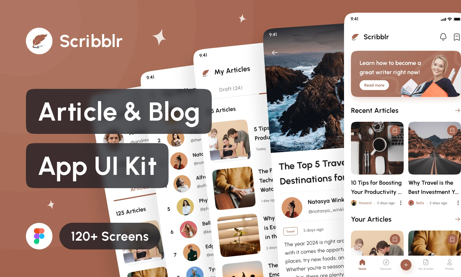 Scribblr - Article & Blog App UI Kit for Figma and Adobe XD