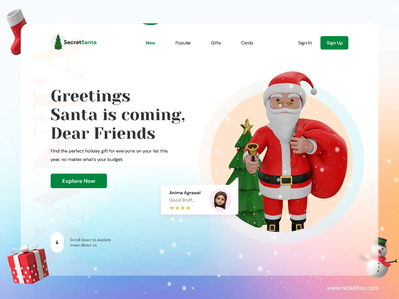 Secret Santa - Website Landing Page for Figma and Adobe XD