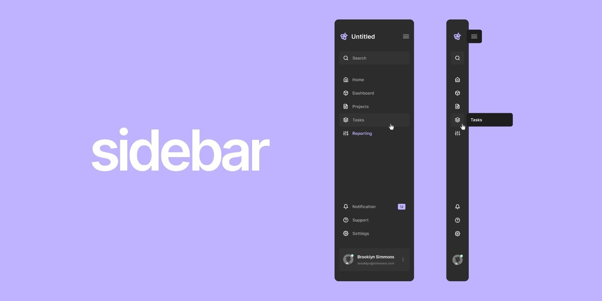 Sidebar with Interactive Prototype for Figma and Adobe XD