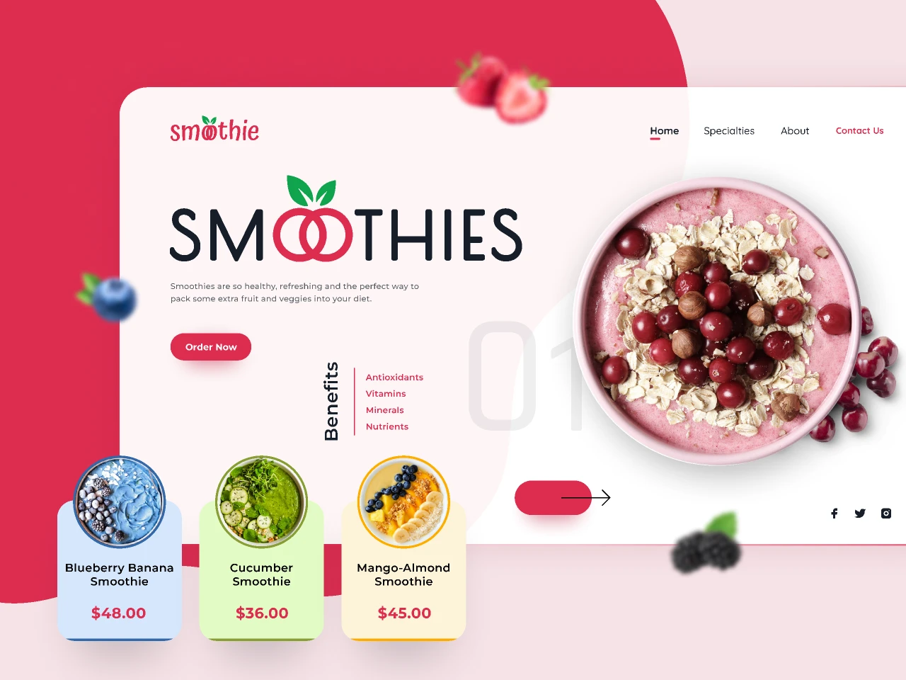 Smoothies / Beverage Landing Page for Figma and Adobe XD
