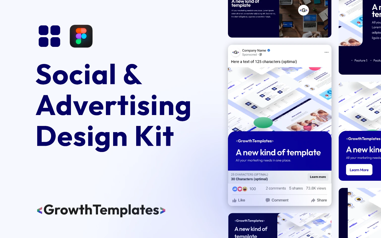 Social & Advertising Design Kit | GrowthTemplates for Figma and Adobe XD