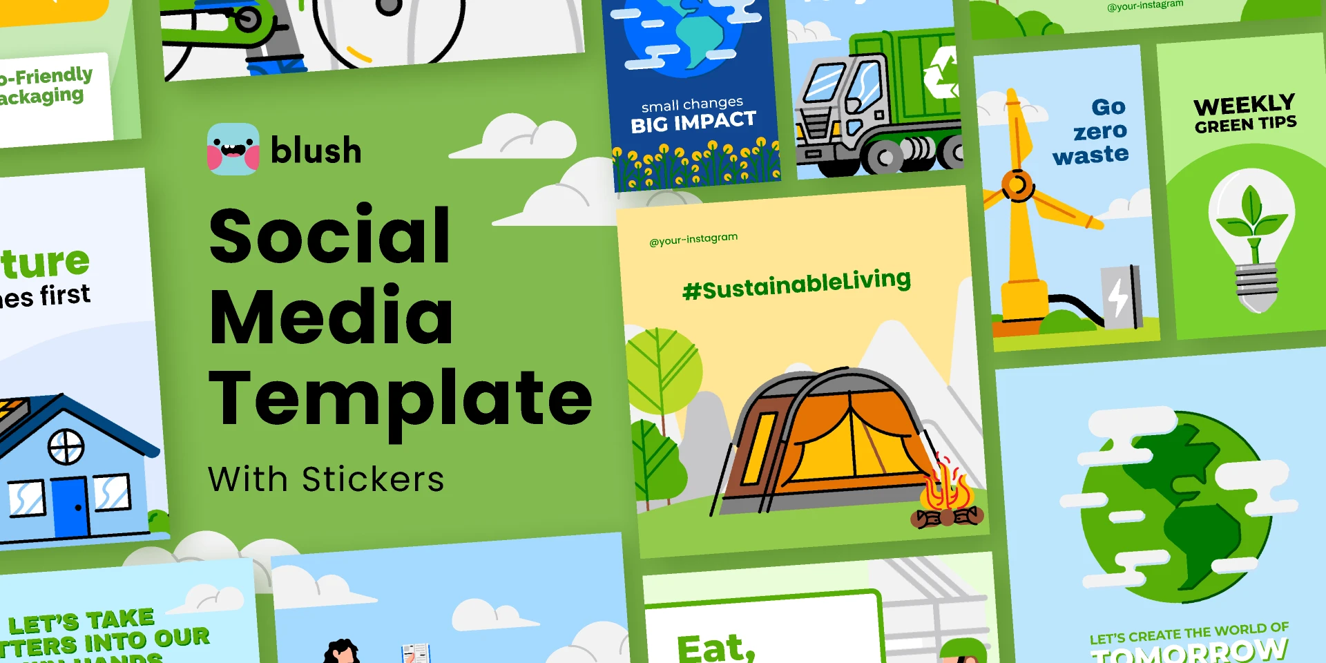 Social Media Template with Go Green Stickers for Figma and Adobe XD