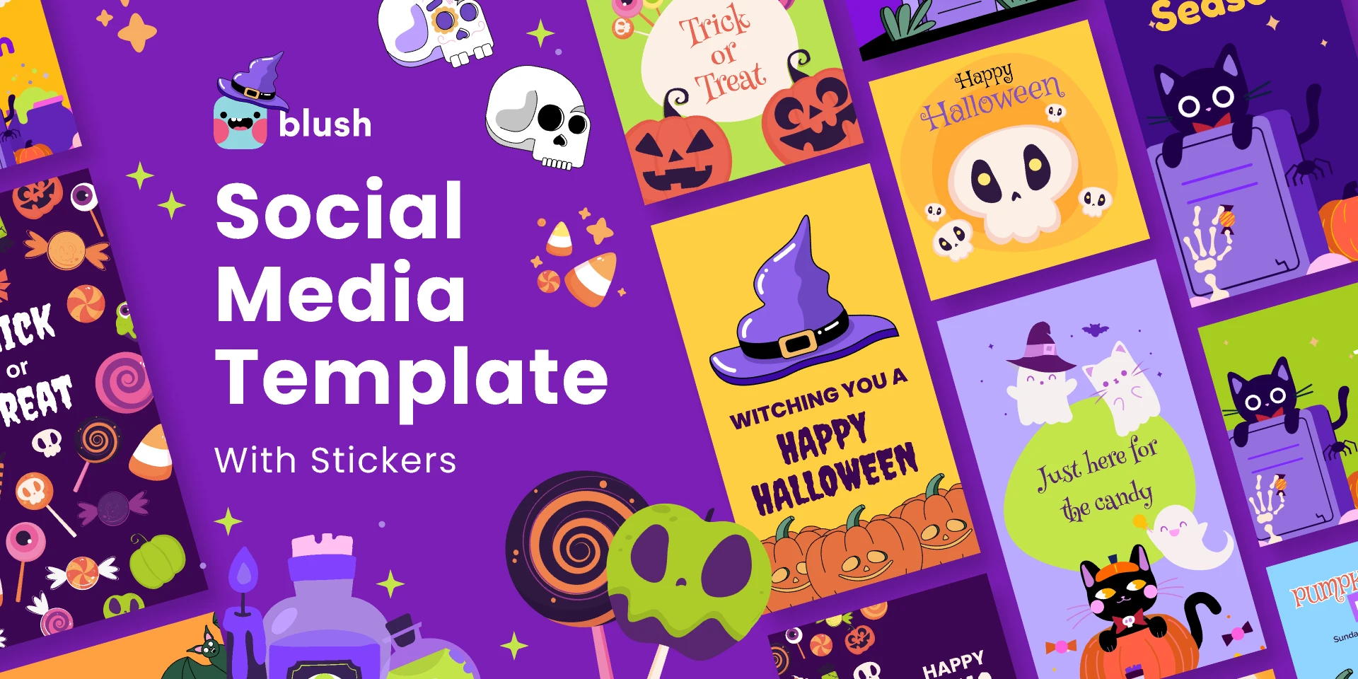 Social Media Template with Halloween Stickers for Figma and Adobe XD