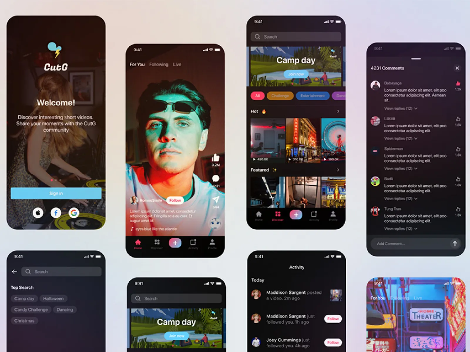 Social Media Video App UI  - Free Figma Template