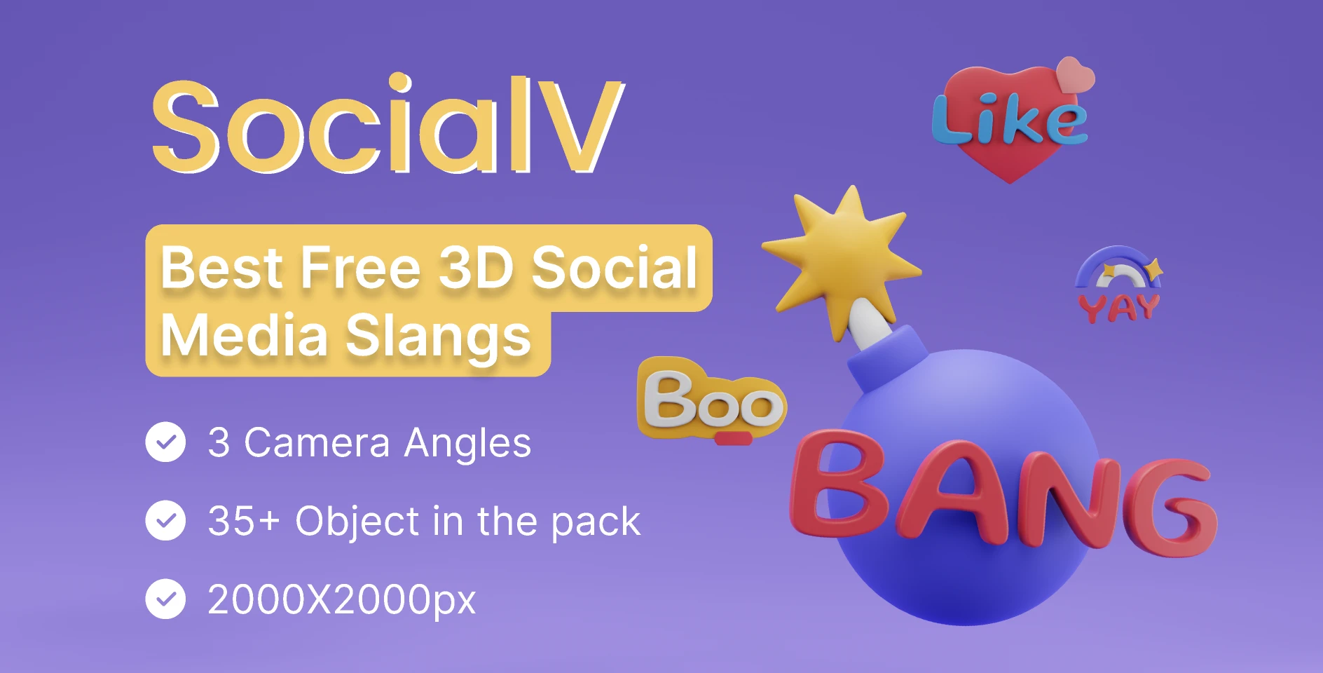 SocialV  Best Free 3D Social Media Slangs Icon Pack for Figma and Adobe XD