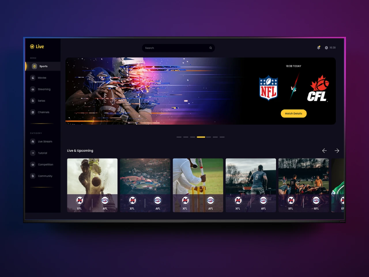 Sports Streaming site for Figma and Adobe XD