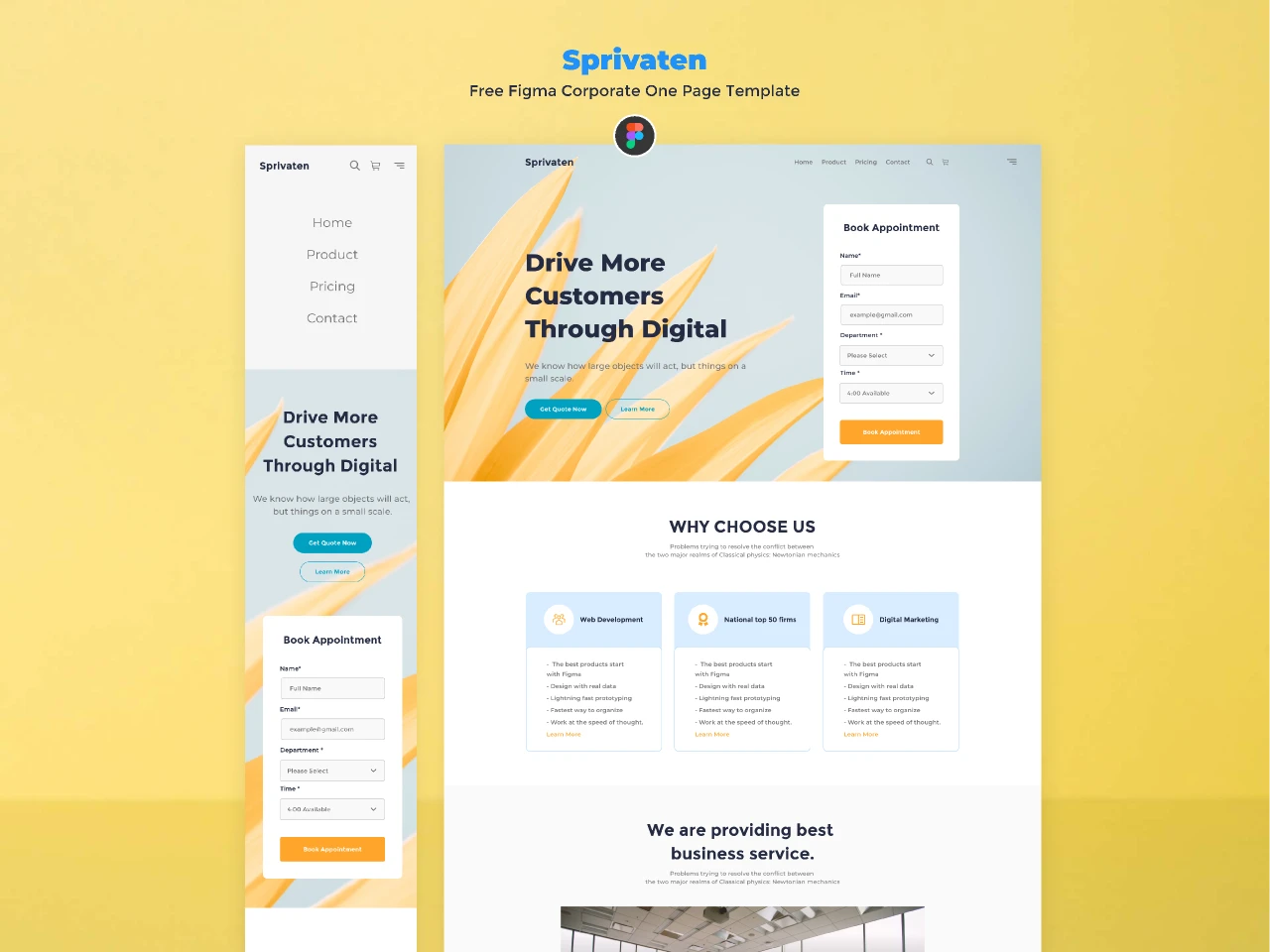 Sprivaten - Free Figma Corporate One Page Template for Figma and Adobe XD