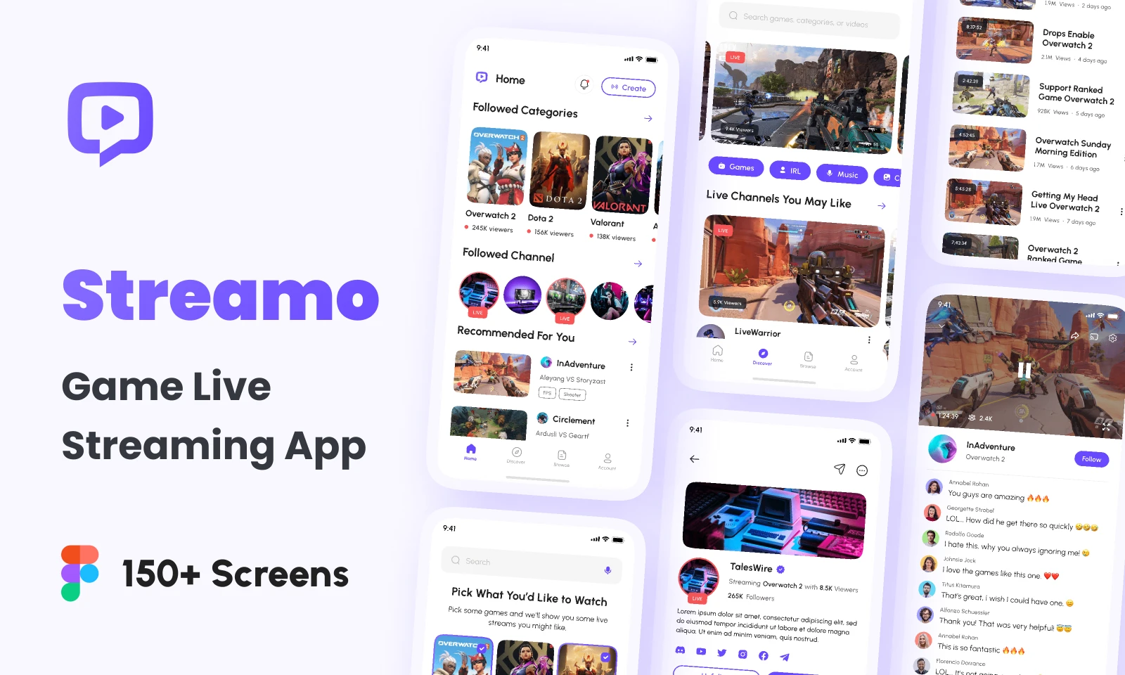 Streamo - Game Live Streaming App UI Kit for Figma and Adobe XD