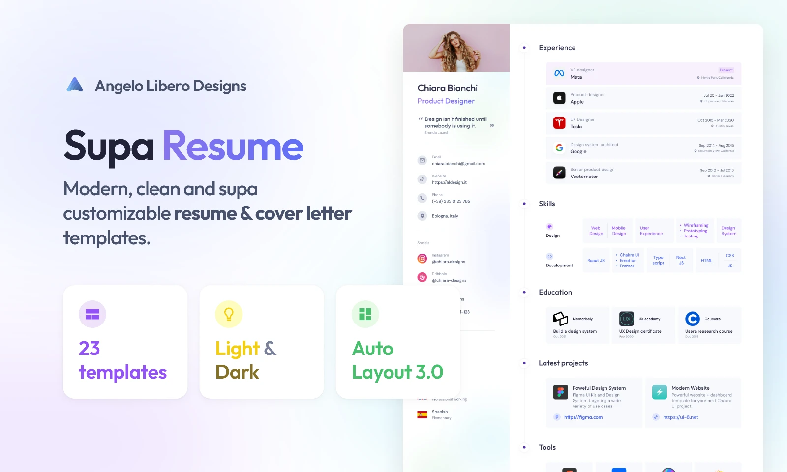 Supa Resume - Light & Dark [FREE Resume/Cover Letter] for Figma and Adobe XD