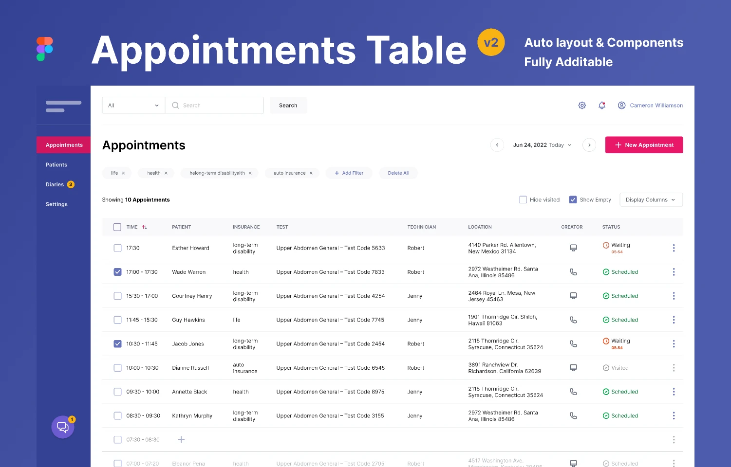 Table of Appointments / Desktop for Figma and Adobe XD
