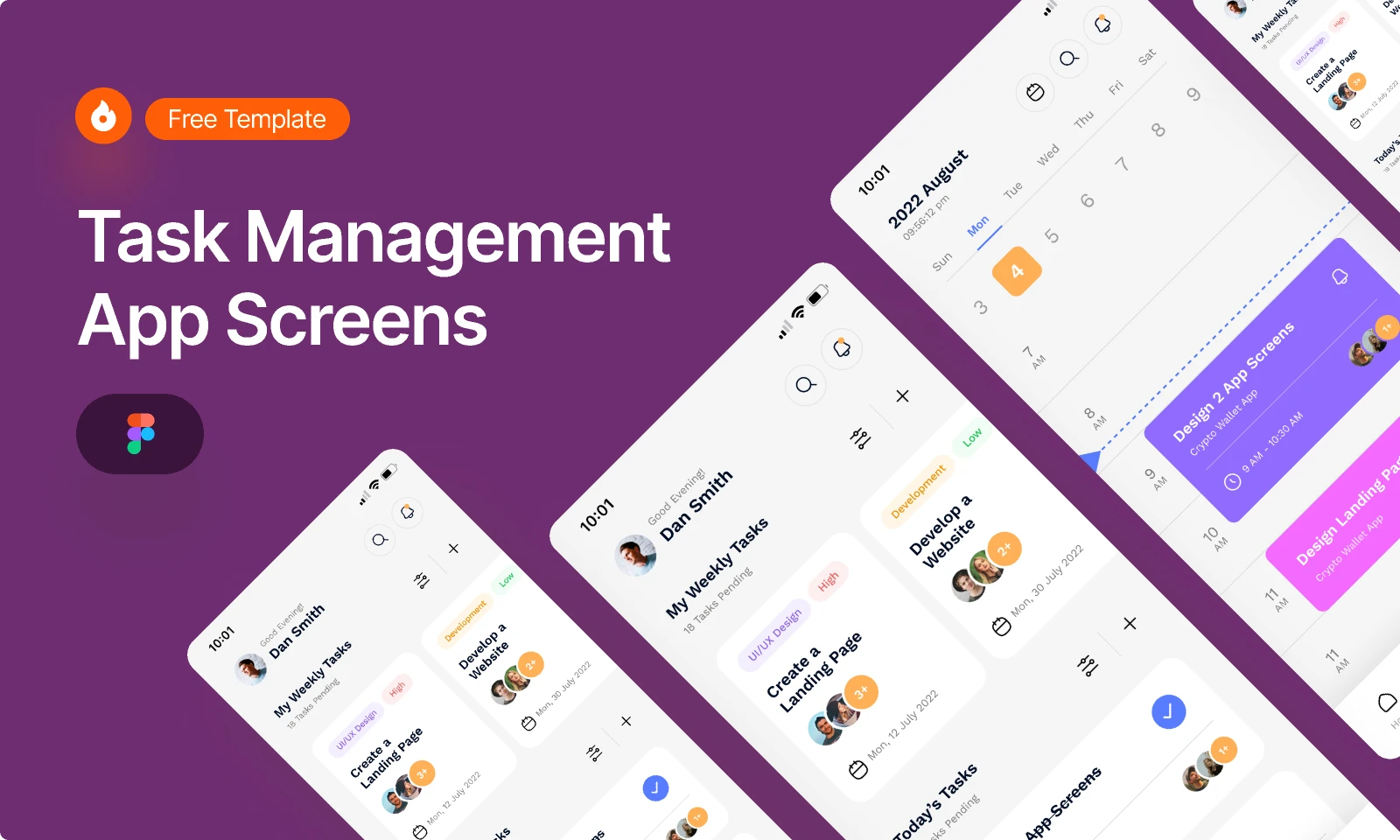 Task Management App Screen for Figma and Adobe XD