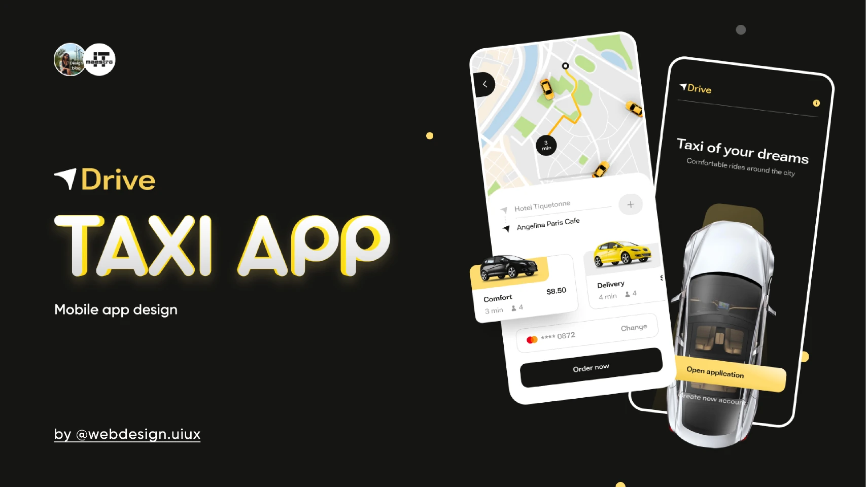 Taxi mobile app design for Figma and Adobe XD