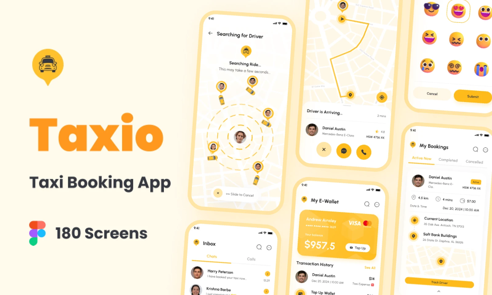 Taxio - Taxi Booking App UI Kit for Figma and Adobe XD