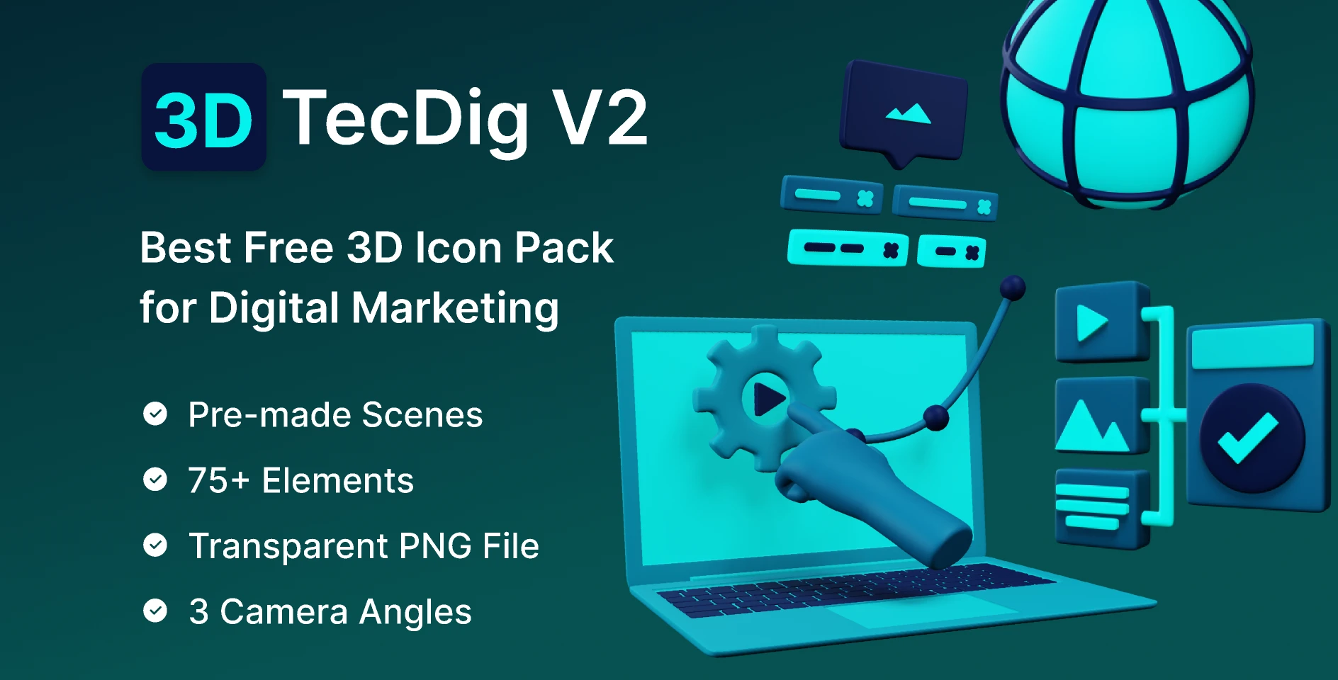 TecDig V2  Free 3D illustrations for Digital Marketing for Figma and Adobe XD