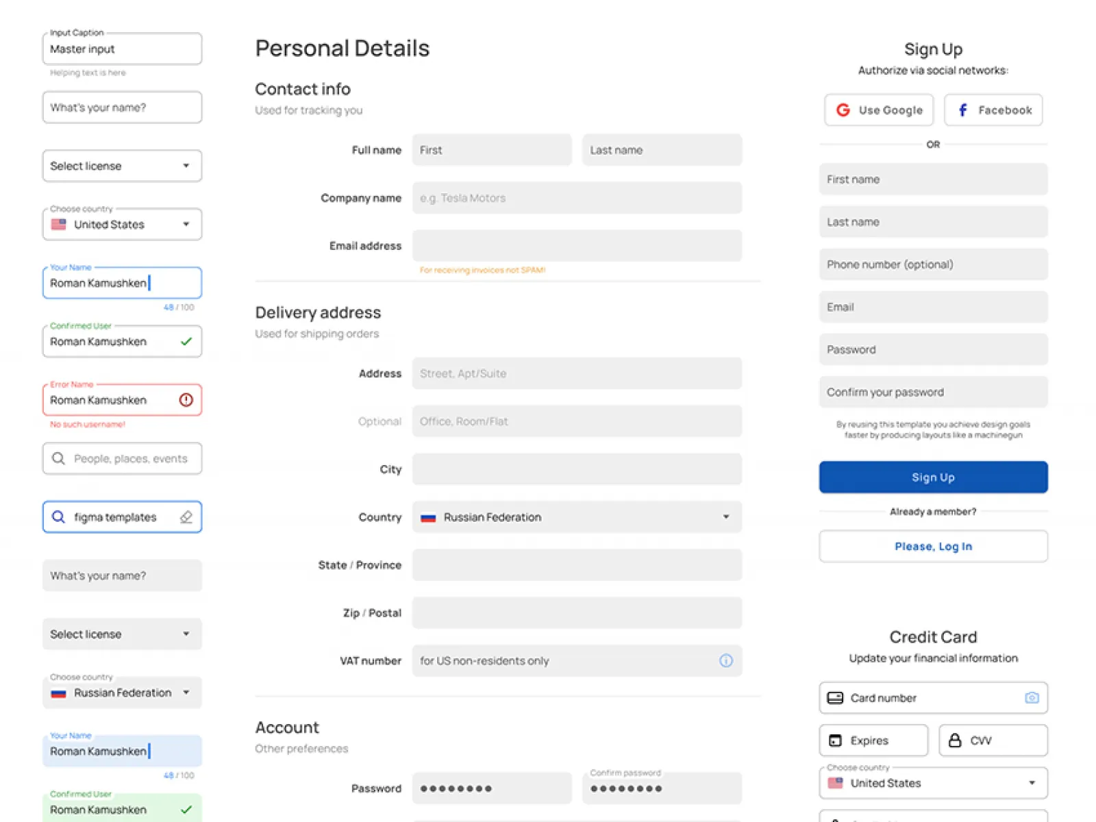 Text fields components  - Free Figma Template
