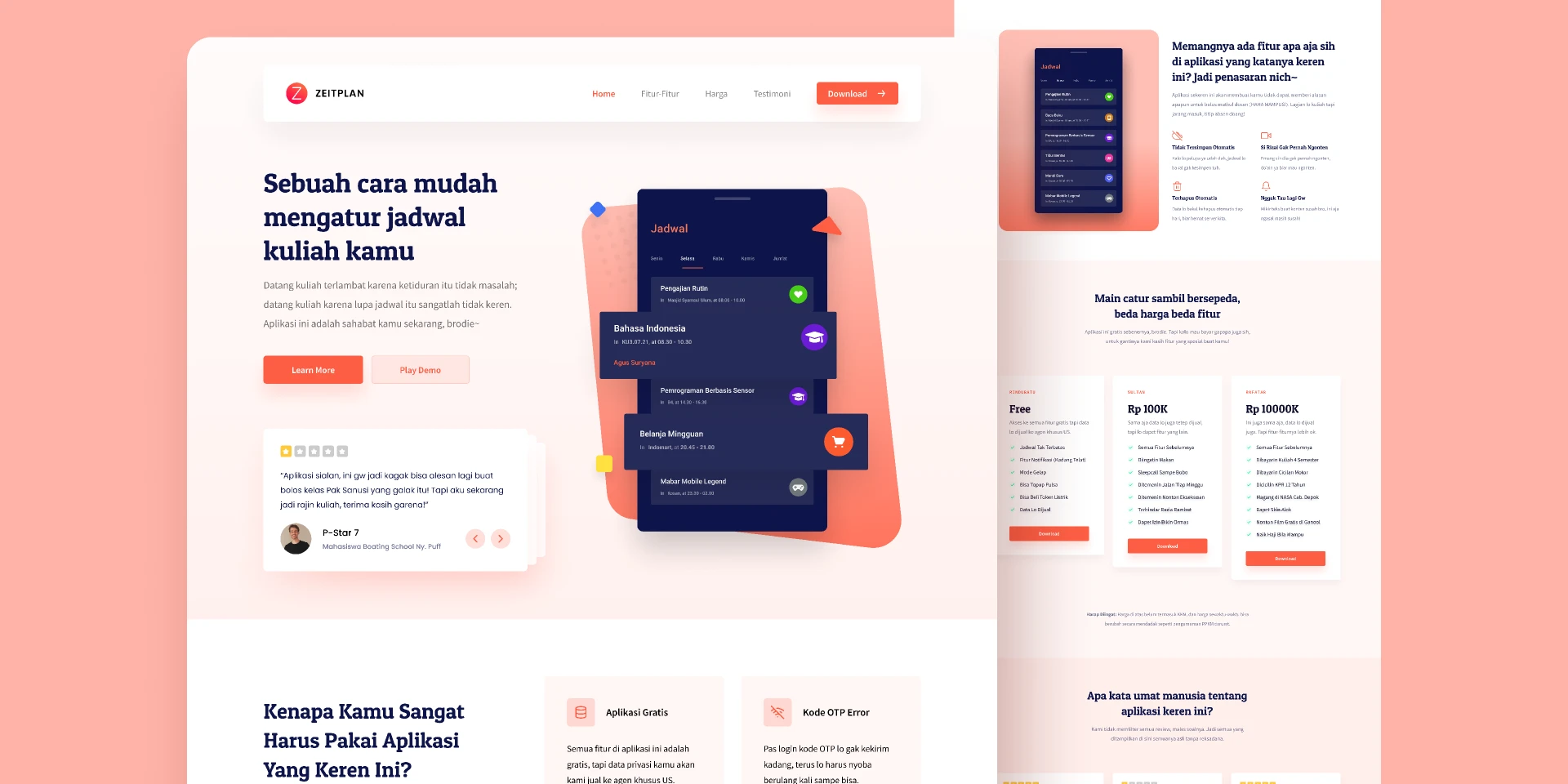 The Zeitplan Landing Page UI Design for Figma and Adobe XD