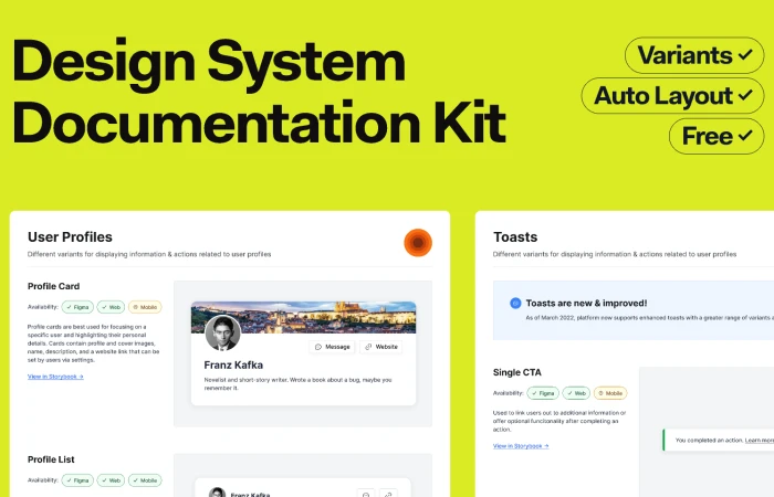  Design System Documentation Kit  - Free Figma Template