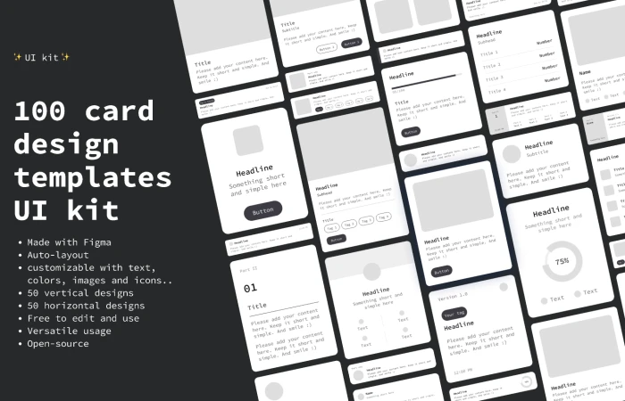 100 card design templates UI kit  - Free Figma Template