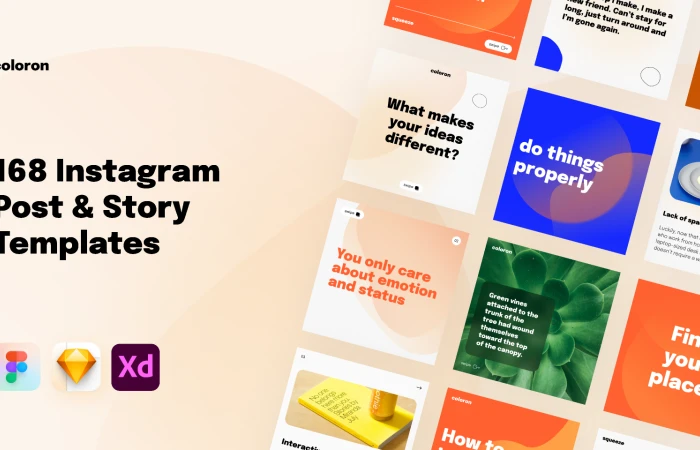 168 Creative Instagram Post & Storie Templates  - Free Figma Template