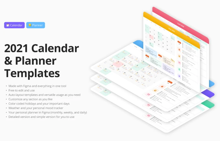 2021 Calendar and Planner Template  - Free Figma Template