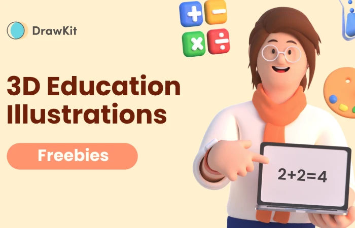 3D Education & E-Learning Illustrations - DrawKit  - Free Figma Template