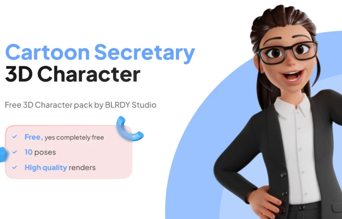3D Female Cartoon Secretary  - Free Figma Template