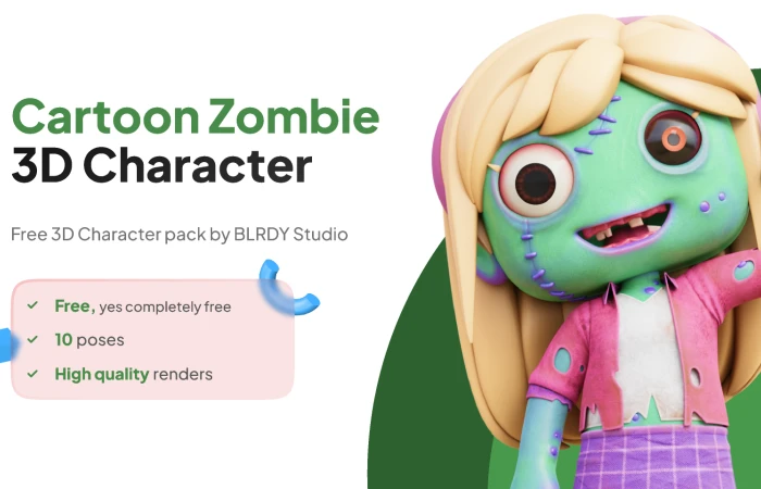 3D Female Cartoon Zombie  - Free Figma Template