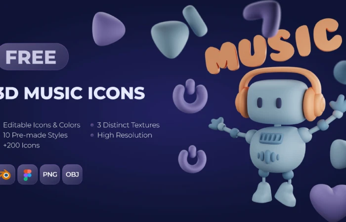 3D Music Icon pack  - Free Figma Template